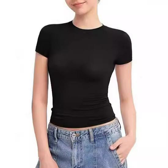 European & American Style Women's Milk Silk Round Neck T-Shirt - Short Sleeve Pullover
