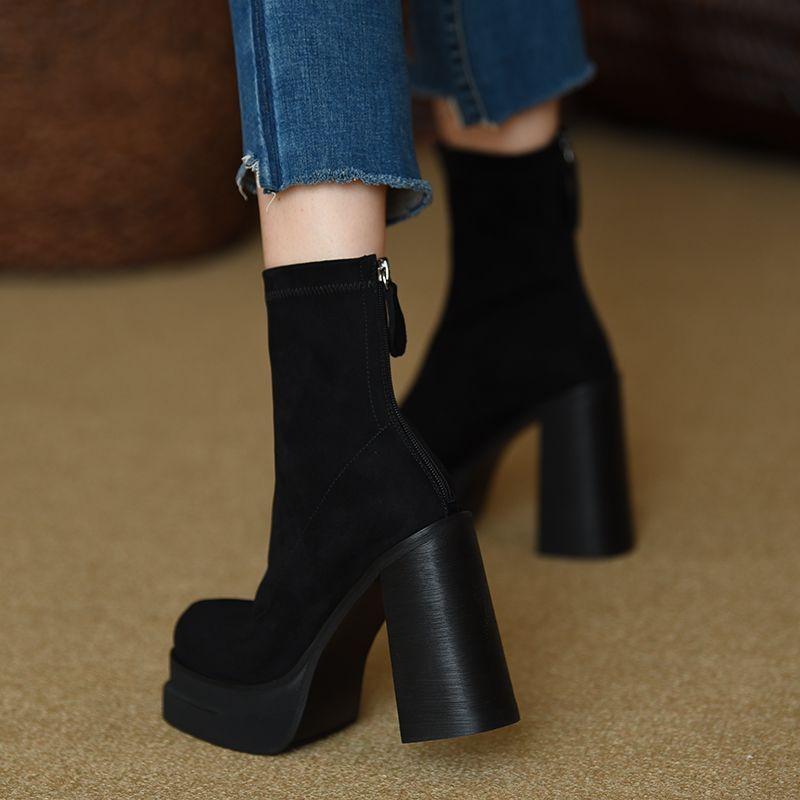 Fashion Footwear Chunky Women's Ankle Boots Very High Heels Booties Heeled Short Shoes For Woman Suede Platform Sock With Young On Sale