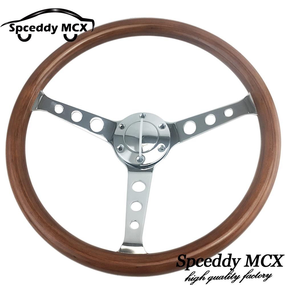 Real Wooden 15inch Steering Wheel 9 Holes Spoke No LOGO Car Racing 380mm Black Solid Wood Classic Steering Wheel Quick Release 15inch wooden-C