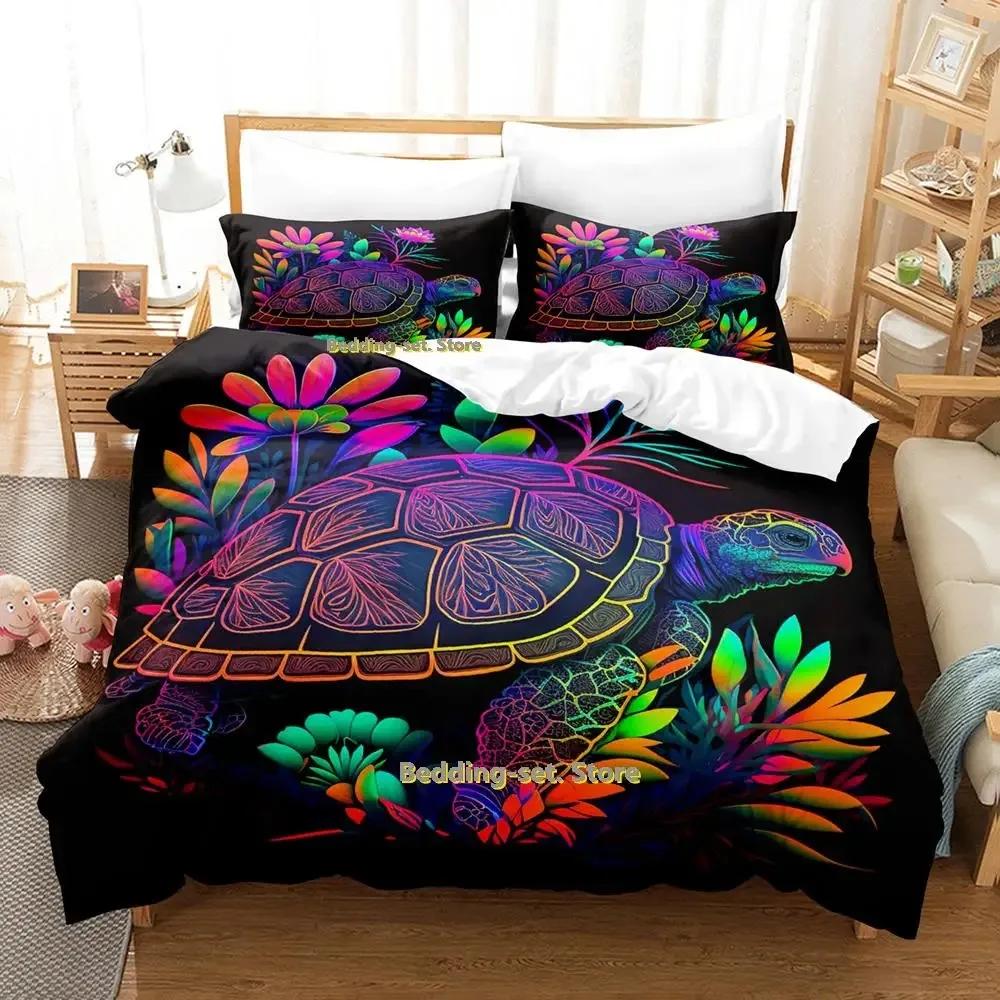 2023 World Turtles Turtle Island Bedding Set Cartoon Anime Three-piece Set Adult Kid Bedroom Duvetcover Sets 3D Kawaii Animal