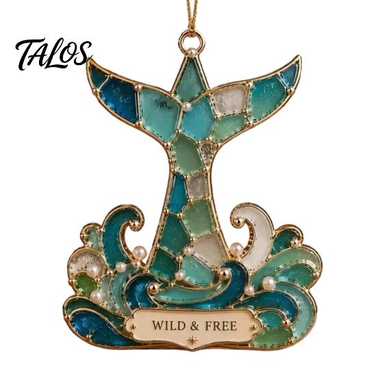 Office Party Hanging Decor Handmade Sea Glass Coastal Christmas Ornaments, Turtle Seahorse Starfish Gifts for Holiday Season Sailboat Beach Decoration