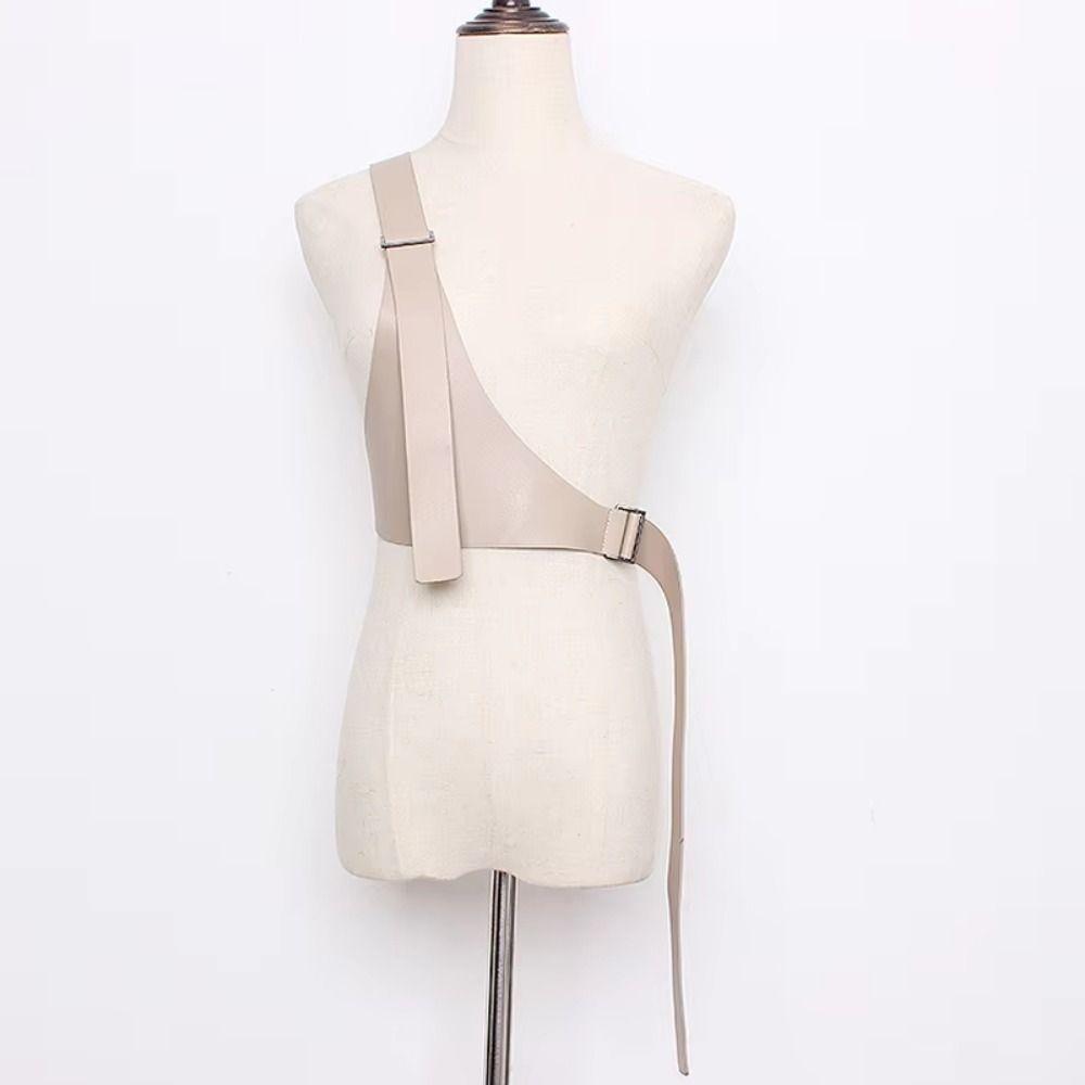 Irregular Design One-shoulder Strap Belt PU Leather Dress Cummerbunds Body Suspender  Autumn
