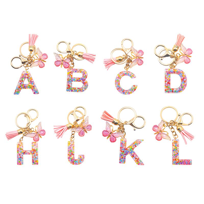 A-Z 26 Letter Pendant Keychain Tassel Butterfly Charms Keyrings Women Bag Ornaments Car Keychain Pendant