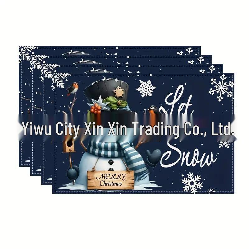 Washable Linen Snowman & Snowflake Christmas Placemats - Holiday Table Decorations