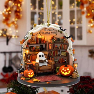1 Pair Halloween Spooky Ornament Hanging Pendant Durable Construction Cartoon Ghost Design Versatile Home Decoration