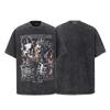 American Heavy Cotton Skull Print T-Shirt Vintage High Street Retro Washed T-Shirt Loose Short Sleeve Men