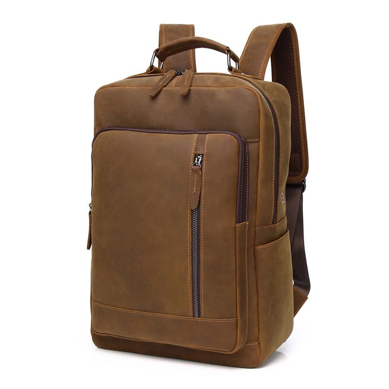 

Винтажный мужской дорожный рюкзак из натуральной кожи для ноутбука 15 дюймов, школьная сумка из натуральной кожи, большой дорожный рюкзак для мужчин