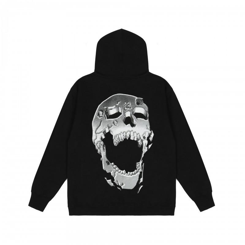 Mens Oversized Hoodie With Embroidered Skull Spine Design Streetwear Casual Pullover Cotton Blend Loose Fit