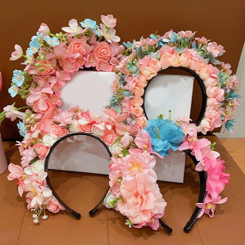 Adjustable Silk Flower Headband Beautiful Flower Hairband Accessory Lovely Flower Embellished Hair Decoration
