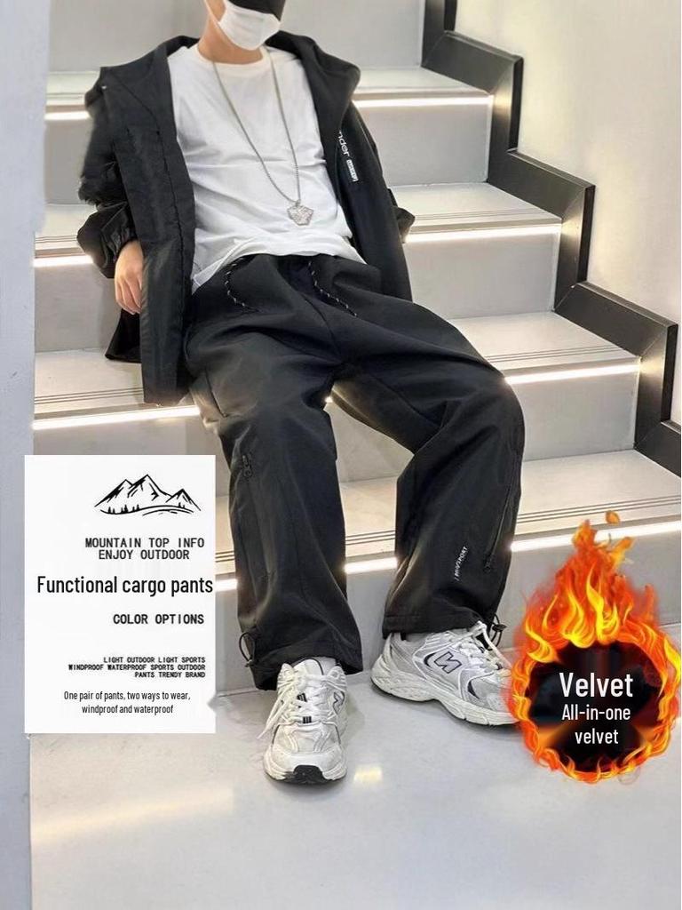 Boys' Waterproof Windproof Cargo Pants - Velvet Lined, Outdoor Autumn/Winter Wear for Middle & Big Kids
