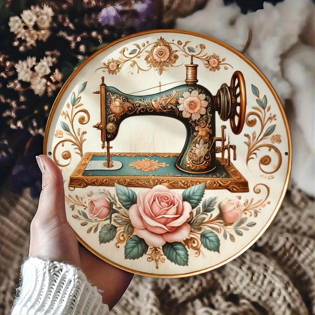 Tin Sign Vintage Floral Sewing Machine Metal Plaque Wall Decor Home Office Sewing Room Wall Art