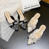 2026 New Women Summary Shoes Slipper Girl Sweet Crystal Bowknot Bling Casual Sandals Heels Mules Shoes