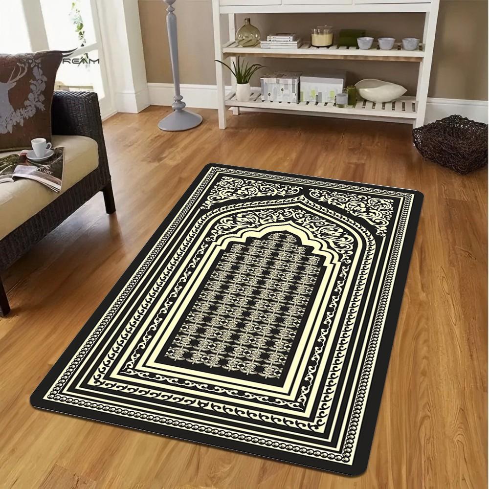 Muslim Prayer Mat Black Carpet for Living Room Sofa Rug Home Decor Bedroom Bedside Rug Lounge Hallway Floor Mat Doormat Washable