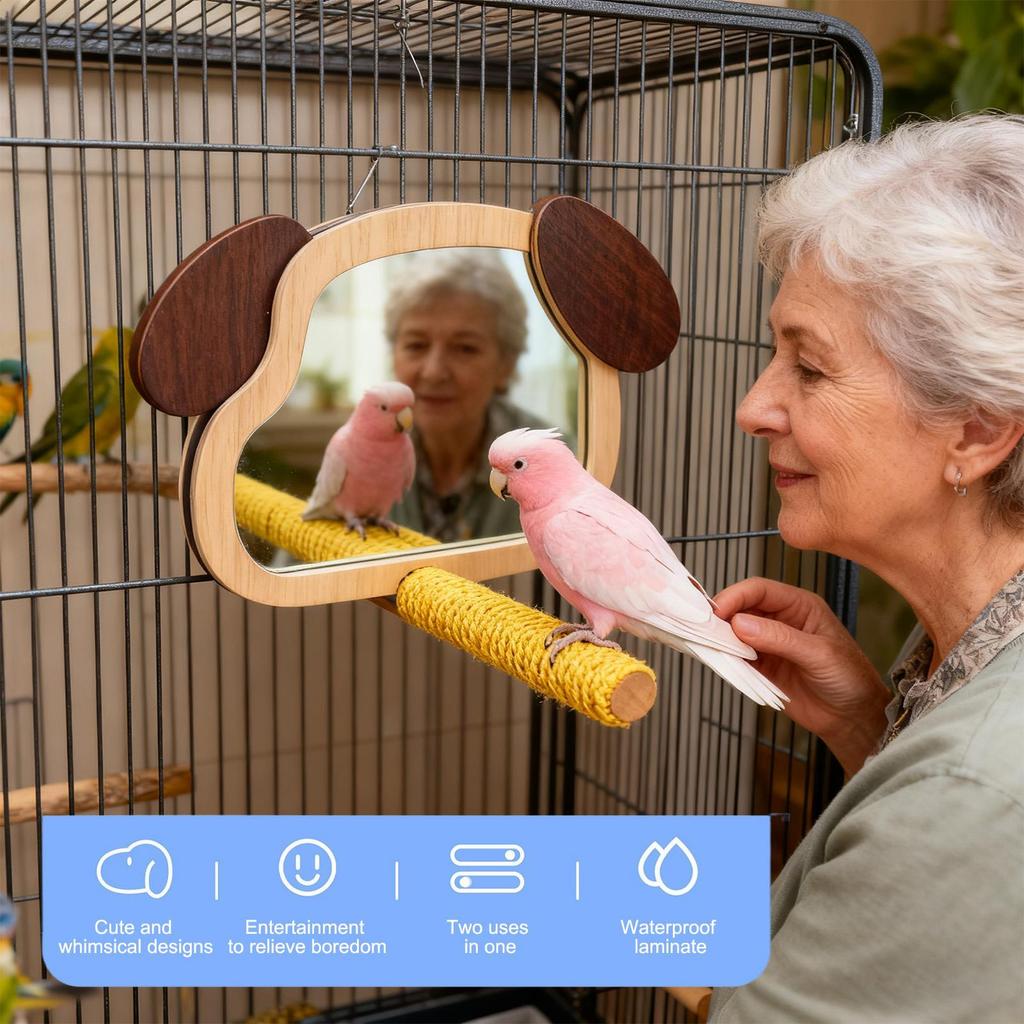 Bird Perches For Cage Exercise Toys With Puppy Ear Mirror Perch Toy For Play Area Boredom Prevention Mental Stimulation
