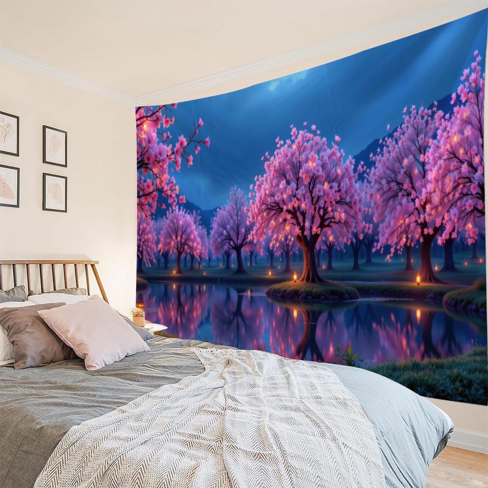 Dreamy Cherry Blossom Japanese-Style Wall Tapestry for Living Room Bedroom Office Home Decor Party Decor