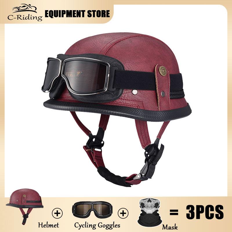 Germany Imported Helmet DOT German World War II Vintage Steel Helmets Motorcycle Half Helmet Leather Half Cover Locomotive