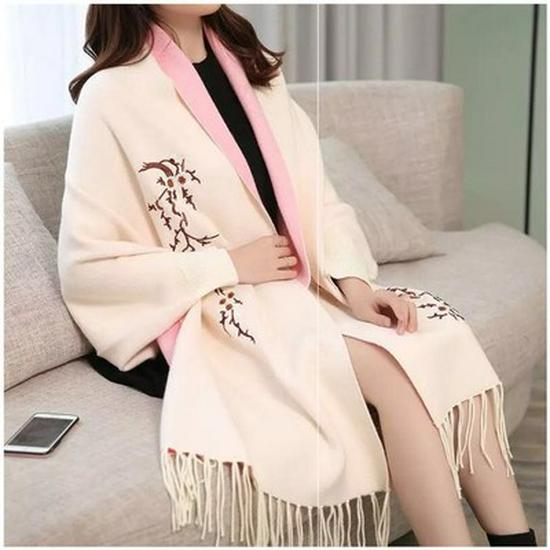 Korean Style Embroidered Shawl Cape: Versatile Knit Scarf for All Seasons