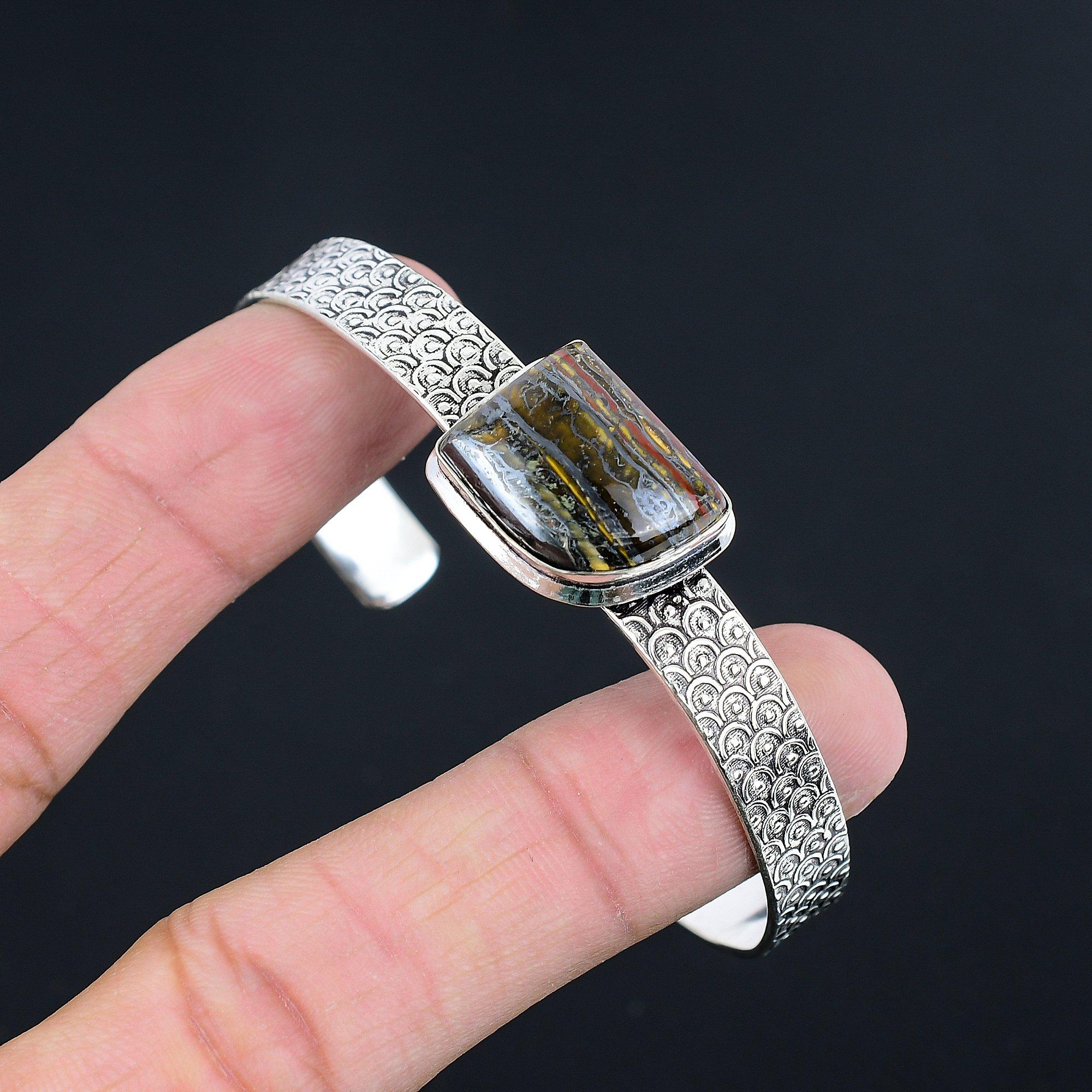 

Halloween Sale Iron Tiger Eye Gemstone Birthday Unique Bangle Jewelry 925 Silver Adjustable