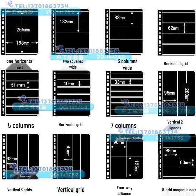 Univerzální filatelistické listy do alba s 9 dírkami, černé, oboustranné, 1-7 řádků.