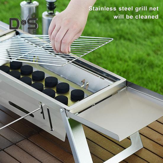 Stainless Steel Outdoor BBQ Grill Portable Folding Charcoal Grill with Glove Carry Bag Heavy Duty Camping Picnic Backyard Barbecue Grill