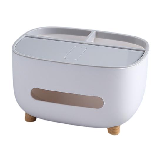 Tissue Box with Multiple Partitions for Remote Controls Watches Glasses Storage Slot Large Opening Design Desktop Organizer