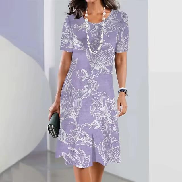 3D Geometric Stripe Print Elegant Women's Short-sleeved Summer Dress