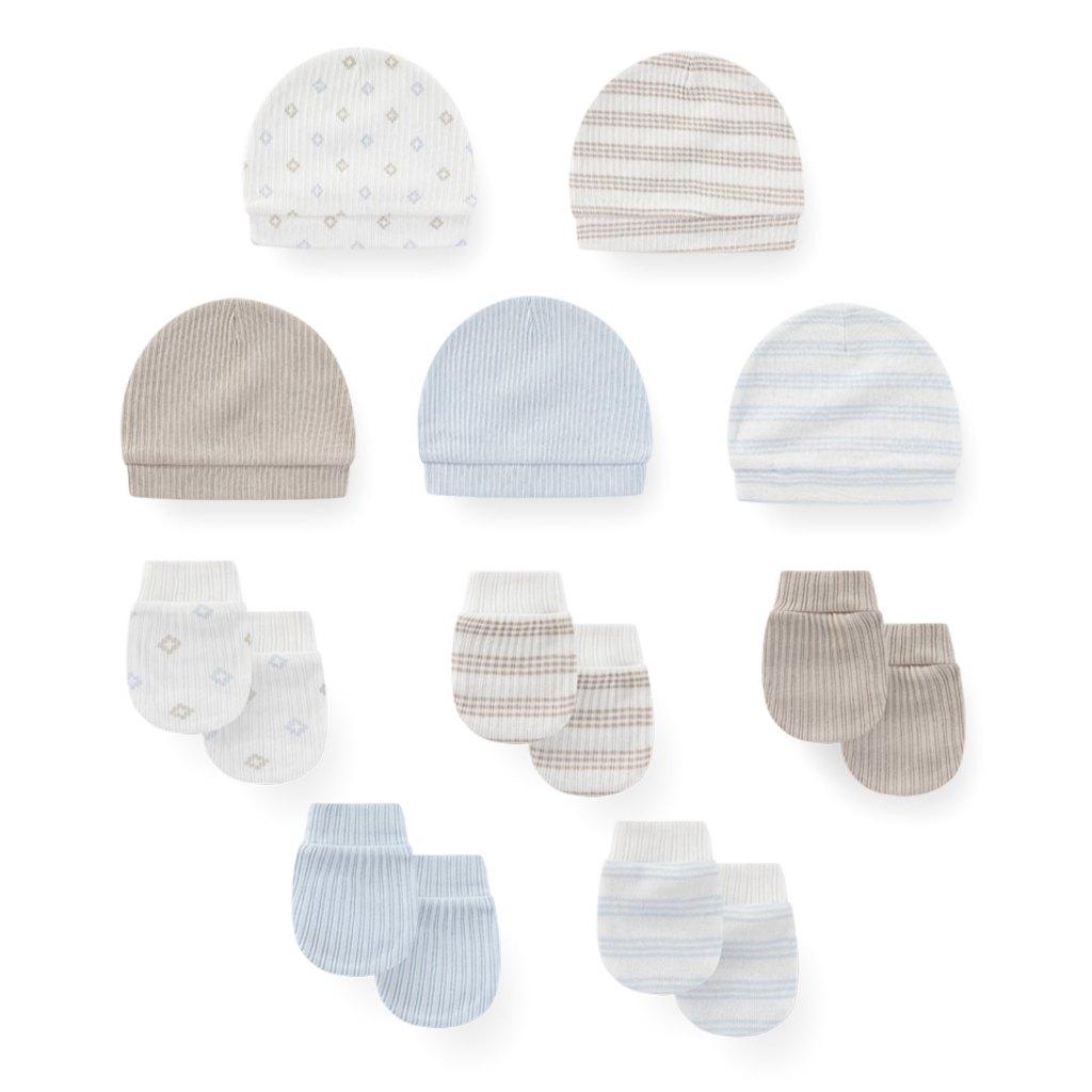 KIDDIEZOOM 0-6Months Boys Girls Hats Gloves Set 100% Cotton Soft Caps Mittens Baby Accessories