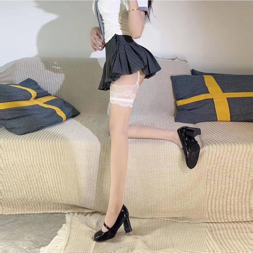 Sex Stockings New Suspender Stockings Lace Lace Pure Color Contrasting Stockings Over The Knee Integrated Socks