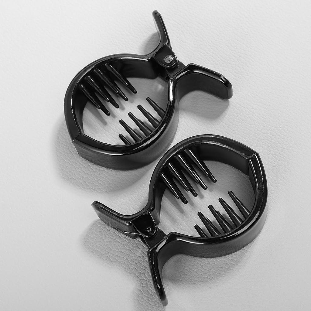 2Pcs Black Round Inner Toothed Hair Clip Fish Tail Clip Ponytail Holder Strong Tension Hair Claw for Secure Styling and Everyday Use