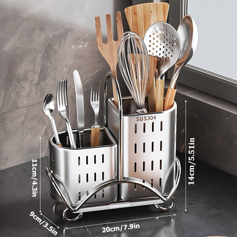 Estante para Utensilios de Cocina de Acero Inoxidable, Soporte Multifuncional para Cubiertos de Cocina que Ahorra Espacio, Adecuado para Almacenar Cuchillos, Tenedores, Cucharas, Espátulas, Etc.