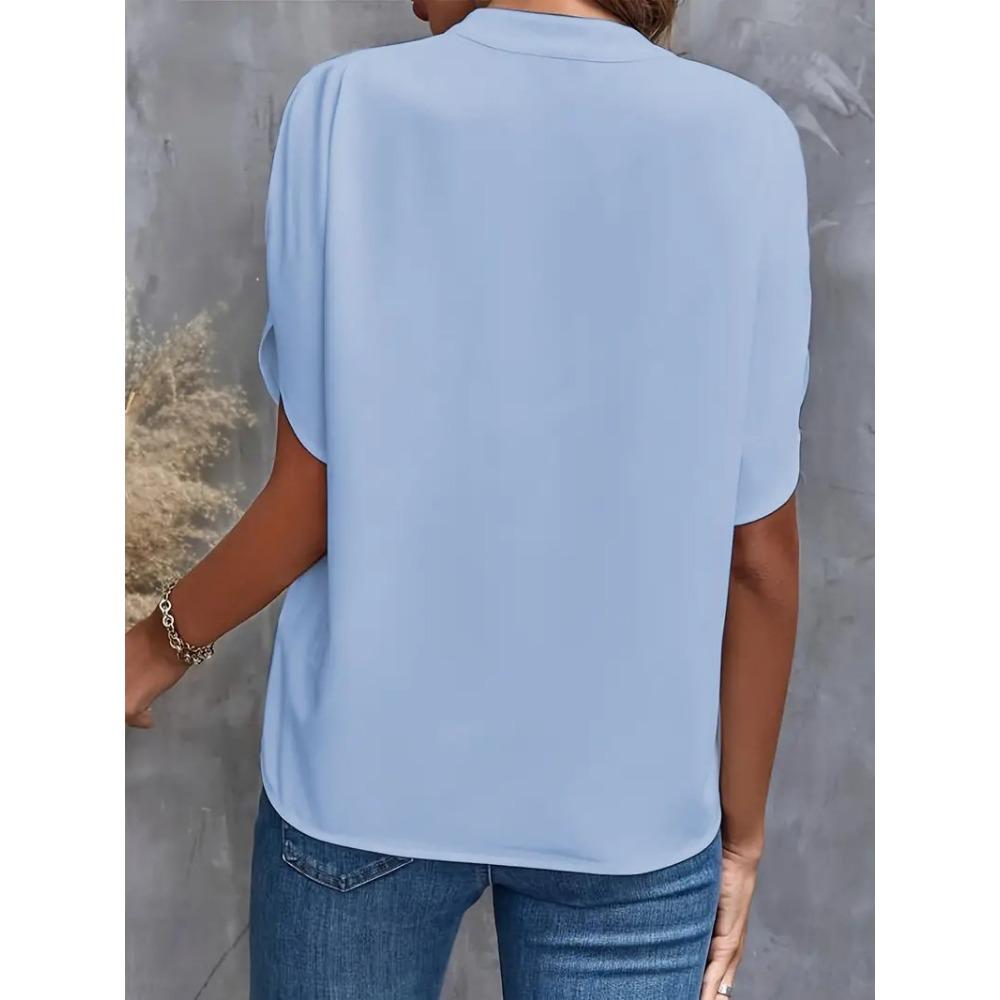 GMXIA Women's Summer Casual Solid Color V-neck Loose Shirt Top for Women