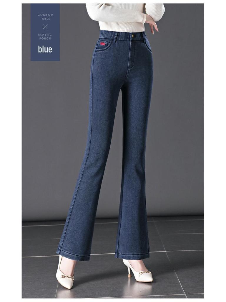 Women's 2024 Fleece-Lined Snowflake Flare Jeans - Plus Size, Elastic Waist, Winter Style