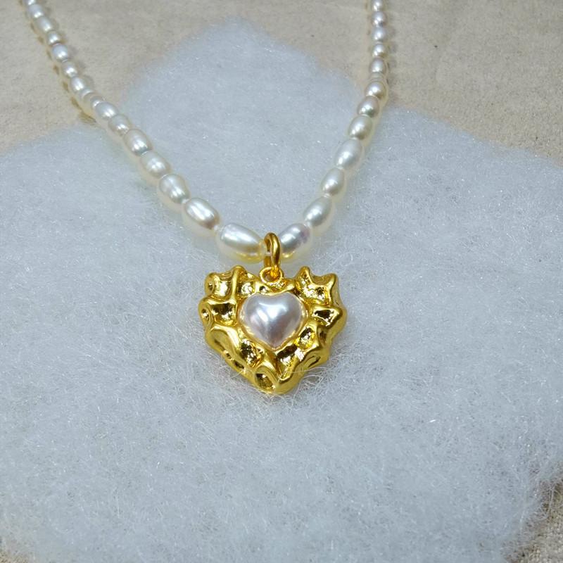 

Meier Irregular heart-shaped freshwater rice pearls, gentle and elegant choker necklace, women s jewelry золотой