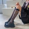 1 par de meias longas femininas finas transparentes cor sólida lolita estampa de coração uniforme elástico confortável estilo jk meias de panturrilha suprimentos para cosplay