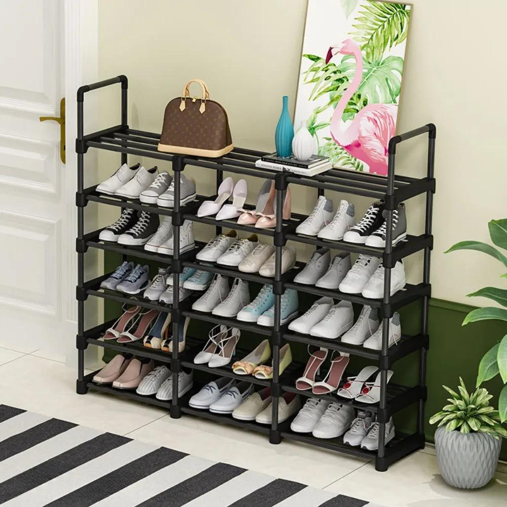 Multi-Layer Shoe Rack Sneakers And Boots Organizer Strong Load-bearing Capacity Shelf 3 Rows Shoecase Metal Entryway Shoerack