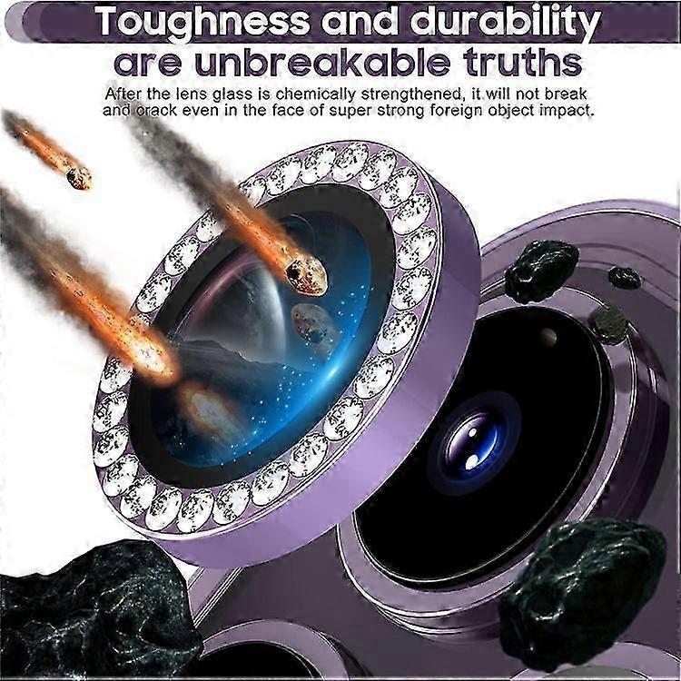 2025 1Set Compatible For iPhone 16 Pro / 16 Pro Max Camera Lens Protector Tempered Glass+Metal Ring Rhinestone Lens Film