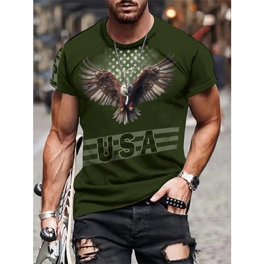 

Футболка мужская с 3D-изображением орла — яркий принт с буквами, повседневный удобный крой, летняя футболка с коротким рукавом — идеально подходит для отдыха на свежем воздухе 6XL