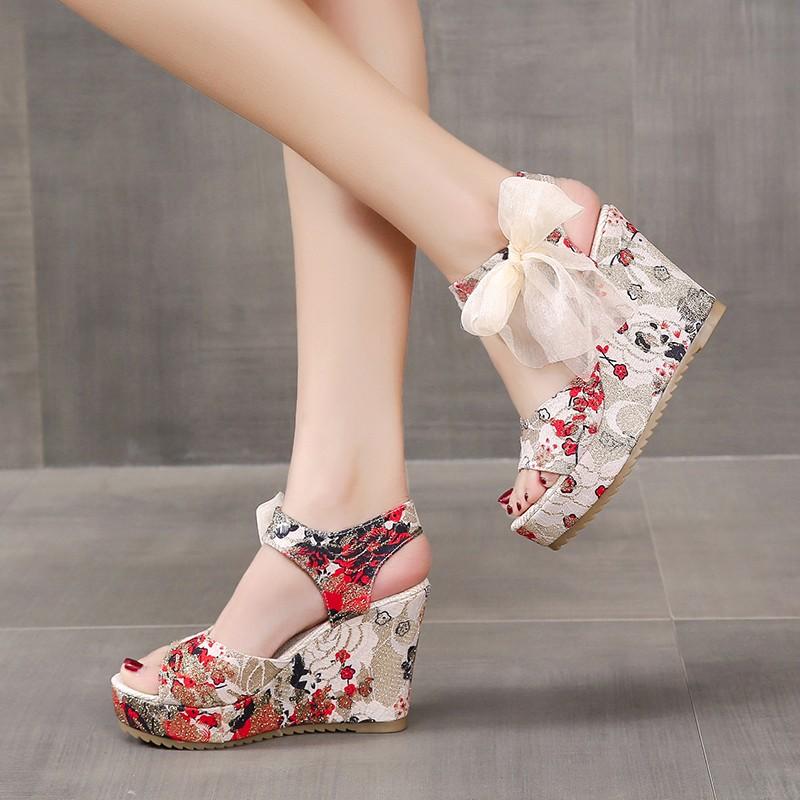 Fashion Hot Lace Leisure Women Wedges Heeled Women Shoes Summer Sandals Party Platform High Heels Shoes Woman