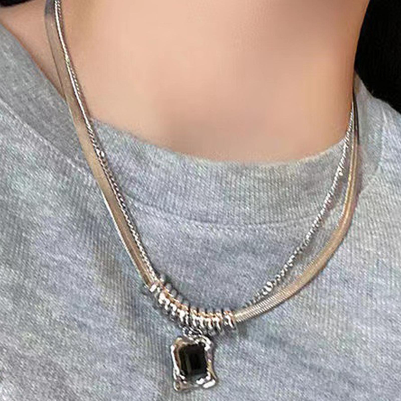 Lightweight Necklace Featuring Square Zirconia Embellishment Double Layer Design for Various Occasion Everyday 1