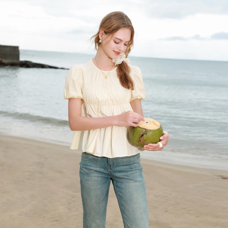 SanCai 100% Cotton Puff Sleeve Top