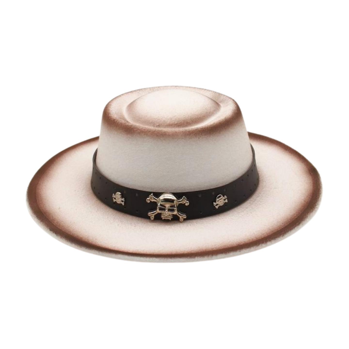 

Male Ethnicity Style Flat Edge Skull Party Top Hat Sun Hat Jazz Hat Wind Woolen Women S Couple Cowboy Hat one size [m convex dome]