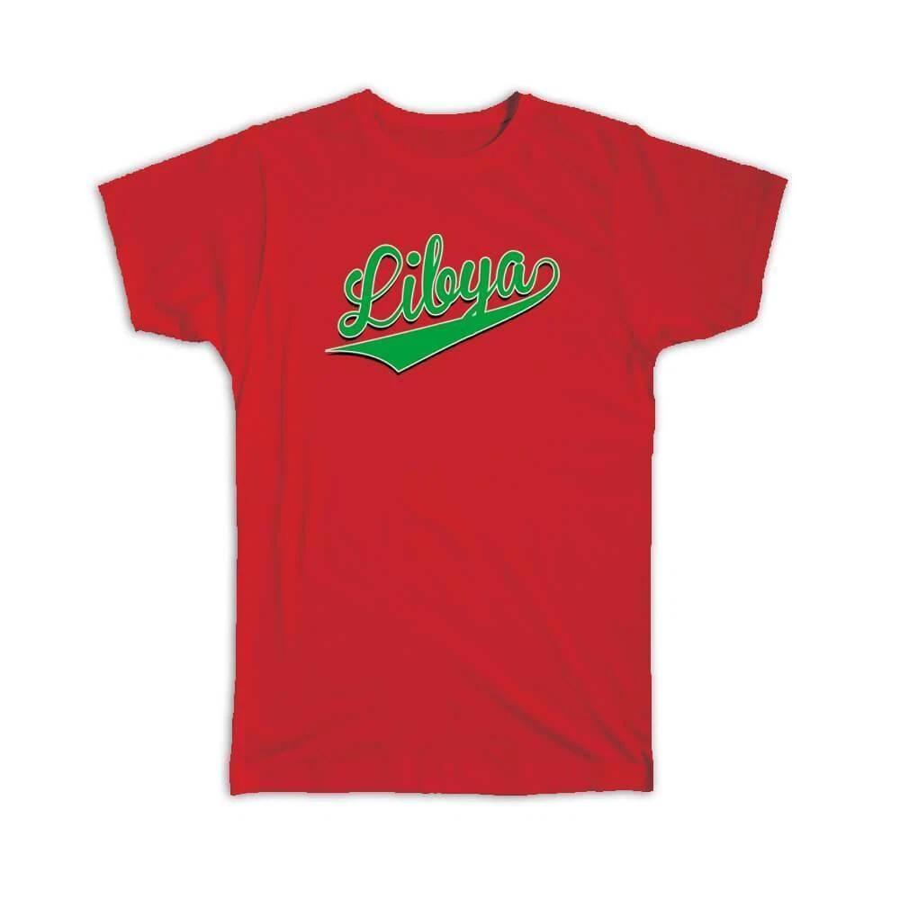 Gift T-Shirt : Libya Flag Varsity Script Baseball Beisbol Country Pride Libyan L