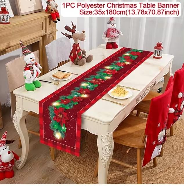Christmas Table Runner Merry Christmas Decorations For Home 2024 Cristmas Table Flag Cover Navidad Noel Gift New Year Tablecloth
