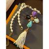 Vintage Four Leaf Clover Pearl Tassel Pendant Western Antique Necklace Versatile Natural Stone