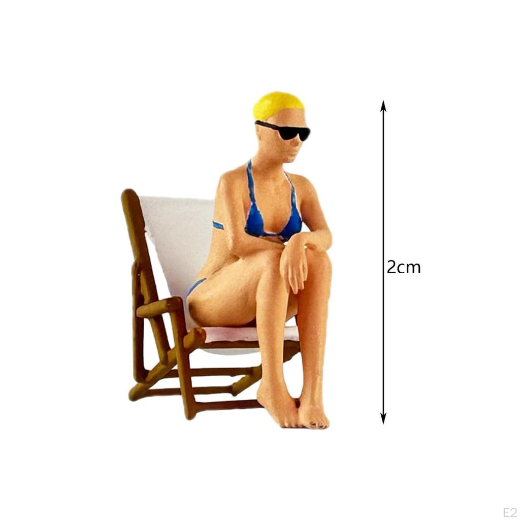 1/64 Diorama Figure Miniature Beach Surfing Scene Handpainted Lounge Chair Model for Fariy Garden