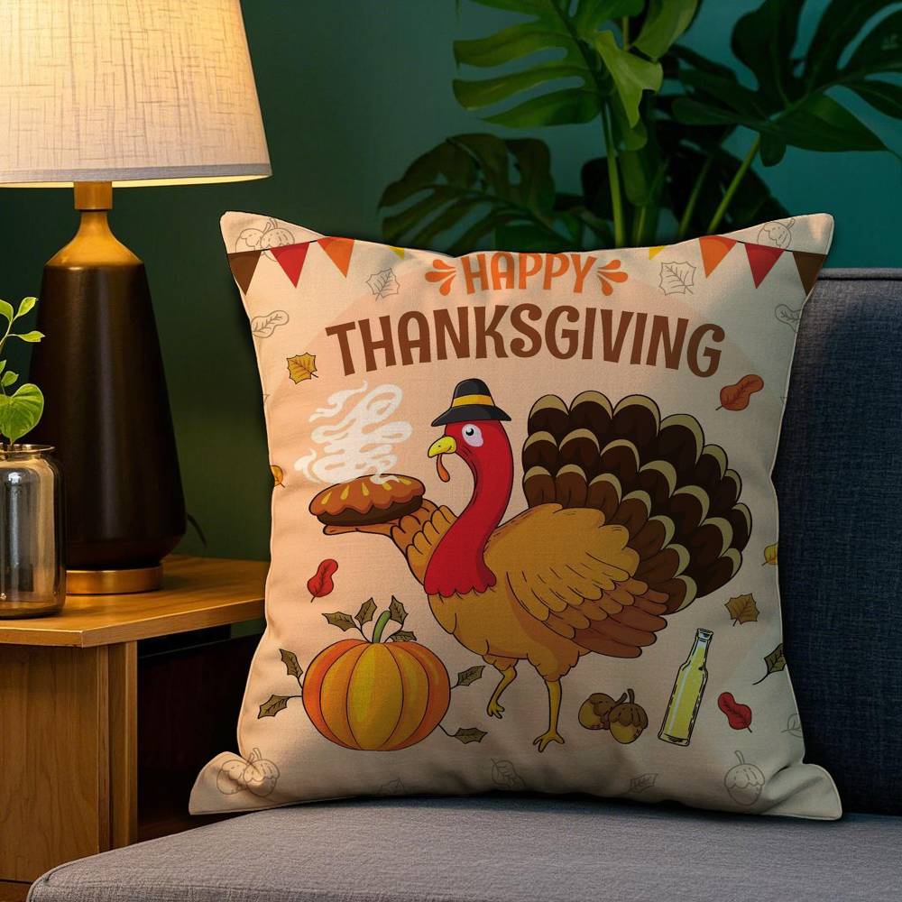 Thanksgiving Cute Turkey Pillow Case Sofa Living Room Bedroom Double-sided Printing Square Cushion Nap Time Cushion Cover