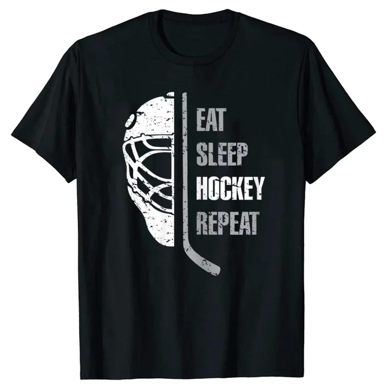 

Graphic Cotton Streetwear Short Sleeve Birthday Gifts Summer Style T-shirt Men Funny Eat Sleep Hockey Repeat Christmas T shirt S разноцветный