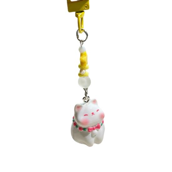 Keychain Pendant 3D Cat Beads Design Mini Size Keyring Keys Bags Phone Lanyard Versatile Hanging D