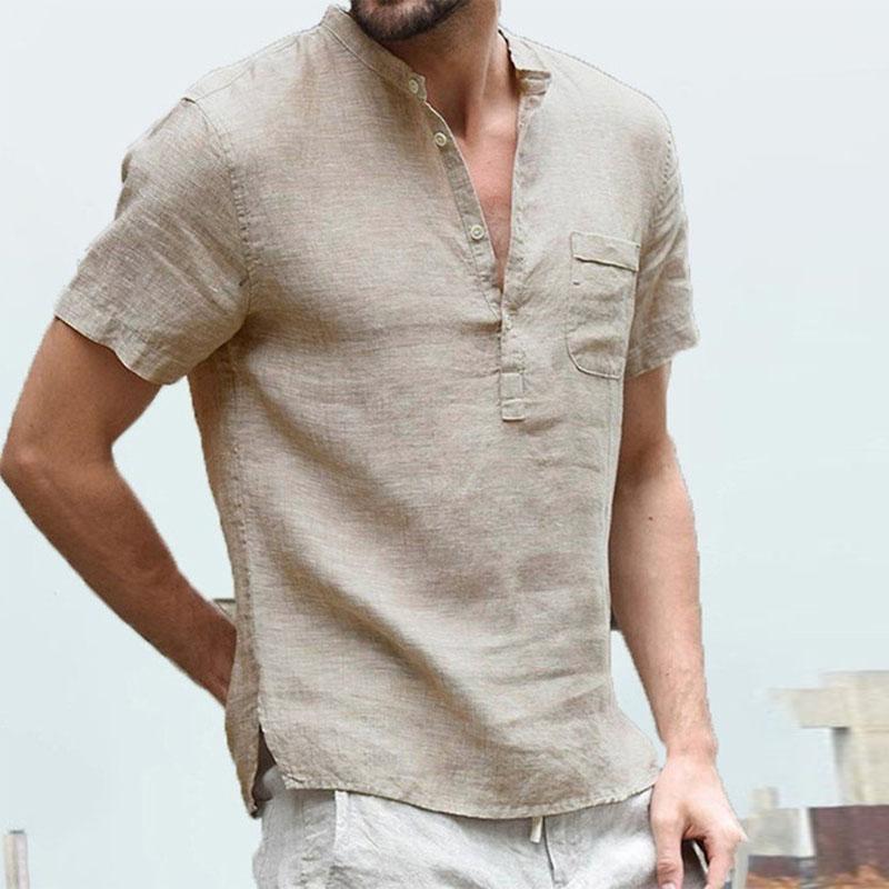 Half-collar Polo Shirt Short Sleeve T-shirt Men's Ins Loose Lapel Five-quarter Sleeve Shirt
