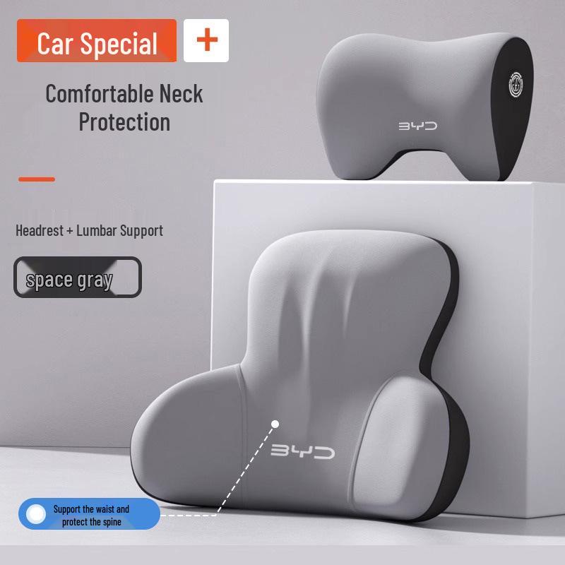 Příslušenství pro vozy BYD: Opěrky hlavy, Bederní opěrky, Polštářky a Chrániče krku pro modely Qin Plus, Song Pro, Seagull, Seal, Han.